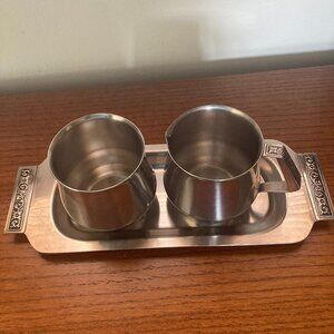 Stainless Steel cream and sugar service with tray - vintage